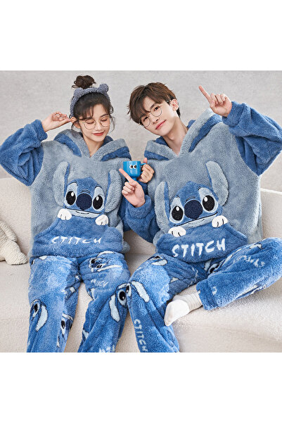 Other Autumn/Winter Warm Hooded Long-Sleeve Pajama Set Couples Thick Plush Cartoon Youth Sleepwear Set