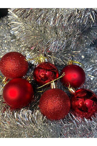 ENG PARTİ DÜNYASI Red Color Christmas Tree Ornament 5cm Set of 6 – Shiny / Gl...