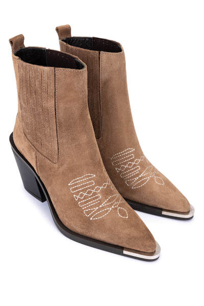 Tamer Tanca Women's Genuine Leather Taupe Suede Classic Boots