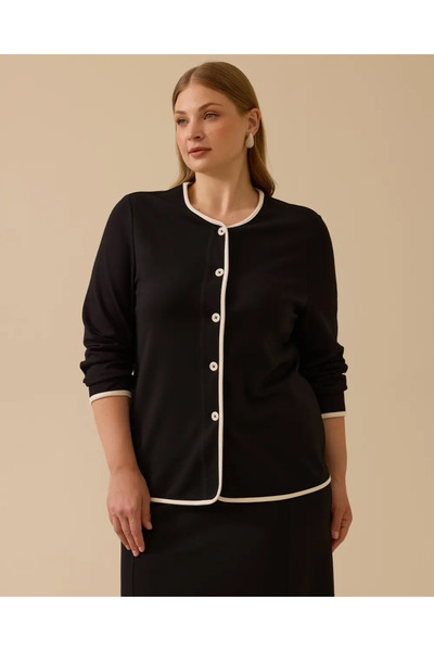 Gala-Xi Plus Size Cardigan with Piping Detail and Buttons