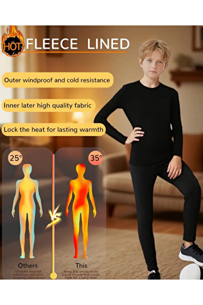 İXOMAN Girls Boys Thermal Underwear Set Cotton Stretchy Leggings Breathable Fabric Bottom Top Set