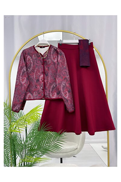 YEDİLALE Shawl Pattern Jacket Skirt Double Set