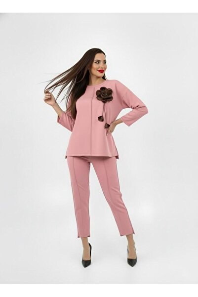 Koza Butik Дамски спортен екип с розови детайли и ръкави Truvakar в големи размери 8223-26
