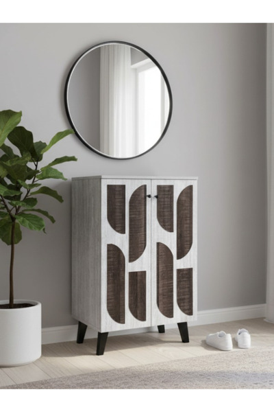 Bec4 Malaysian shoe cabinet with a modern design and carved doors