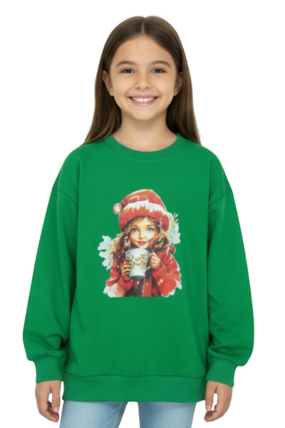 CRASSİ سويت شيرت بناتي 2 خيط ش مبطن بالصوف بي مطبوع نويليك