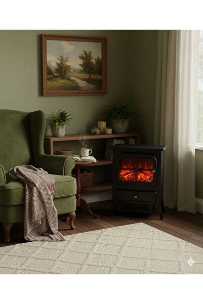 TEKTES Gerçek Alev Görünümlü Elektrikli Şömine Isıtıcı – 1850W Fanlı Soba