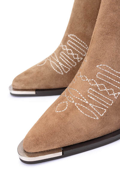 Tamer Tanca Women's Genuine Leather Taupe Suede Classic Boots