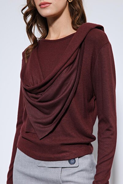 Antioch Burgundy Draped Ball Gown with Shawl Detail