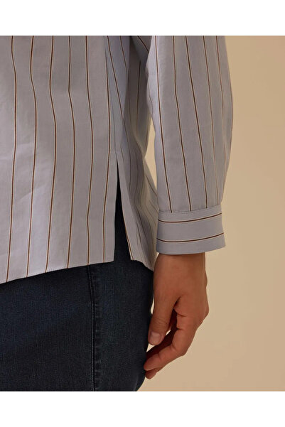 Gala-Xi Plus Size Striped Cuff Detailed Shirt