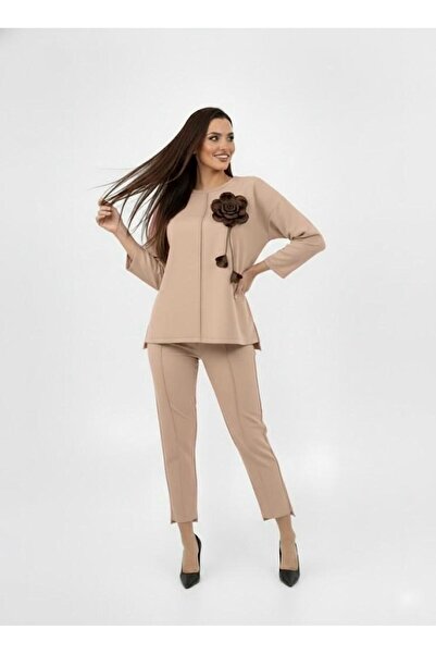 Koza Butik Дамски спортен екип с розови детайли и ръкави Truvakar в големи размери 8223-26