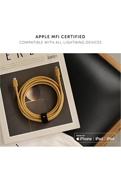 Native Union BELT USB-C to Lightning Cable 10ft - Braided Nylon, Leather Strap - Kraft