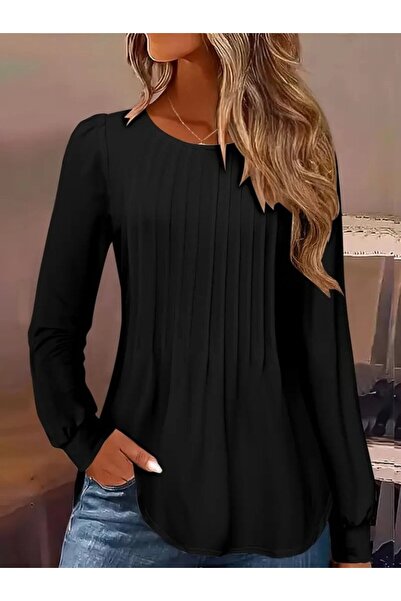 JANES Women's Long Sleeve Round Neck Ribbed Blouse