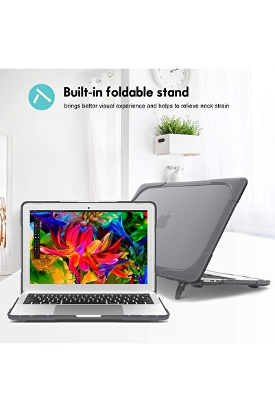 PROCASE MacBook Air 13 Inch Hard Shell Dual Layer Case with Kickstand - Grey