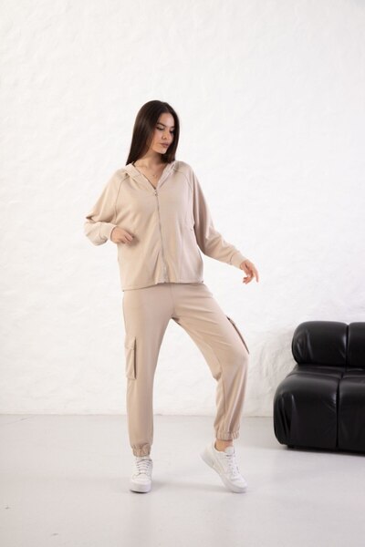 YusGos Women's Comfortable Fit Long Sleeve Zippered Modal Fabric Pocketed Hooded Sweatsuit Top Cardigan