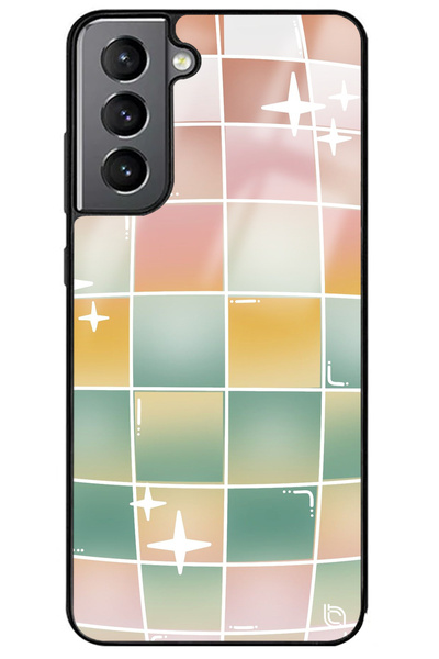 WANNA PROTECT حافظة هاتف سامسونج S21 FE فاخرة بنمط مربعات ملونة لامعة مع حماي...