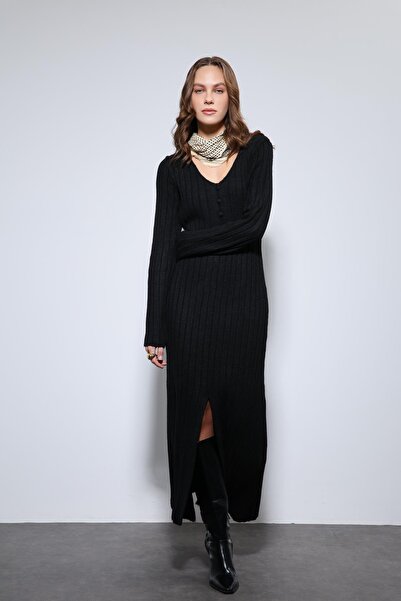 Antioch Black Slit Detailed Knitwear Dress