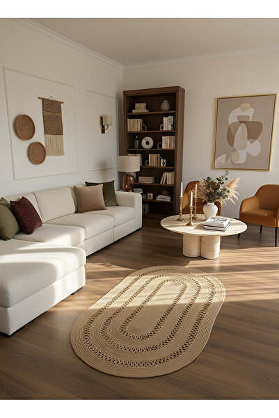 Rose'n Home JÜT-C10 Elde Dokuma Doğal Jüt Hasır Halı Salon Mutfak Çocuk Odası...