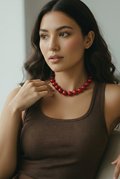 Glaren Kırmızı Top Kadın Choker Kolye