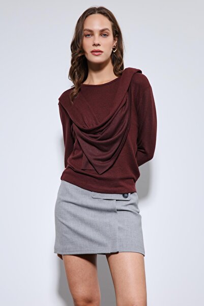 Antioch Burgundy Draped Ball Gown with Shawl Detail