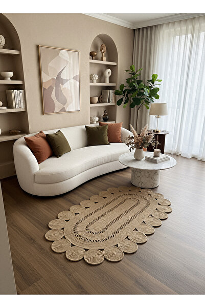 Rose'n Home JÜT-C12 Elde Dokuma Doğal Jüt Hasır Halı Salon Mutfak Çocuk Odası...