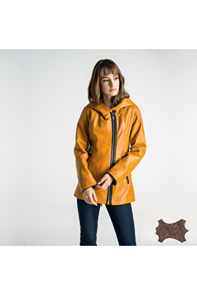 Ariela Sebis Genuine leather jacket with hood, zipper and leather insert, multicolored