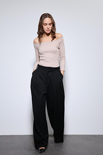 Antioch Beige Open Shoulder Detailed Top