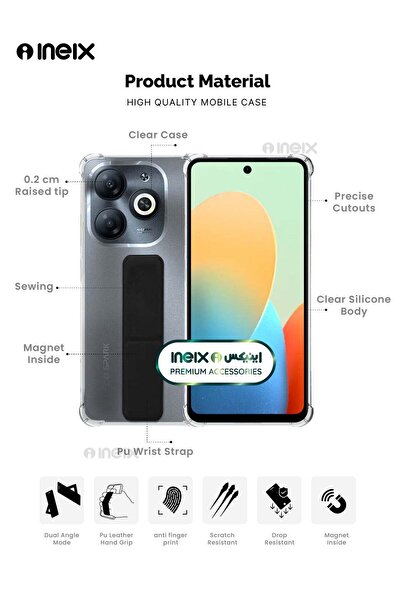 ineix 3-in-1 Magnetic Wrist Strap Hand Grip Stand Cover for Tecno Spark Go 2024