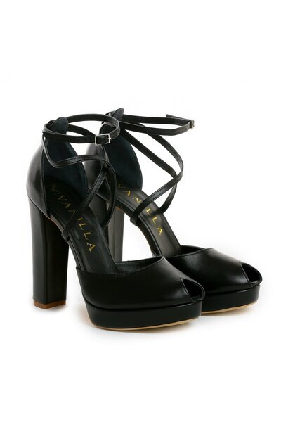 Vanilla Days Sandale Fabiana din piele neagră cu toc bloc