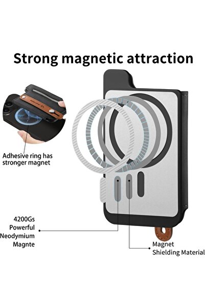 NALACAL Magnetic MagSafe Wallet Card Holder, Leather Slim RFID, Fits 4 Cards - Black