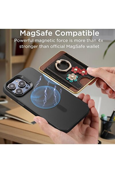 NALACAL MagSafe-Compatible Leather Magnetic Wallet with Ring Holder, 7-Card (Black)