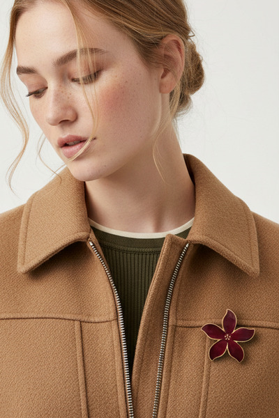 Glaren Büyük Çiçek Bordo Renk Altın Renk Kadın Broş