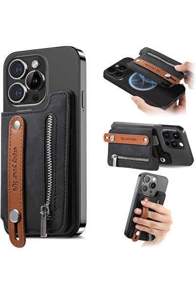 NALACAL Magnetic MagSafe Wallet Card Holder, Leather Slim RFID, Fits 4 Cards - Black