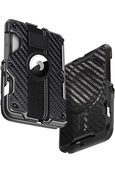 Generic 6-in-1 Magnetic Carbon Fiber Card Holder Wallet, Black, 4 x 2.7 in, Mobile Stand & Bottle Opener