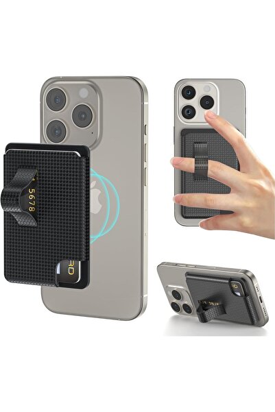 NALACAL Mag-Safe Wallet Stand Magnetic Card Wallet Holder with Grip for iPhone 12-16, Fit 2 Cards, Black