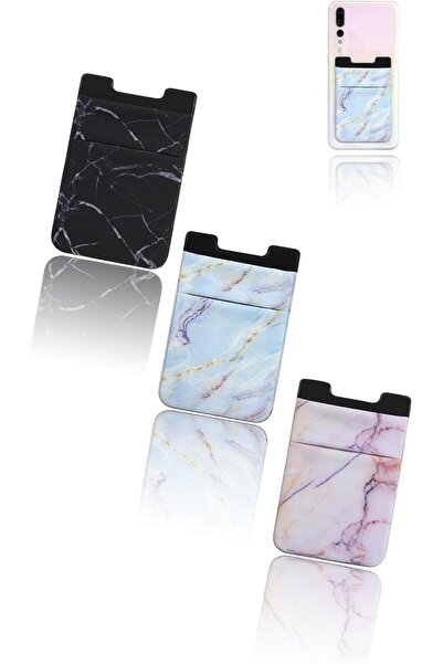 Sweet seven محفظة لاصقة رخامية مرنة - 3 قطع حاملات بطاقات الهاتف (وردي/أسود/أ...