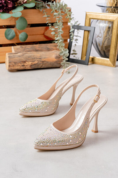 ELEVAM Satin Stone Pointed Toe Women's Thin Heeled Platform Evening Dress Shoes