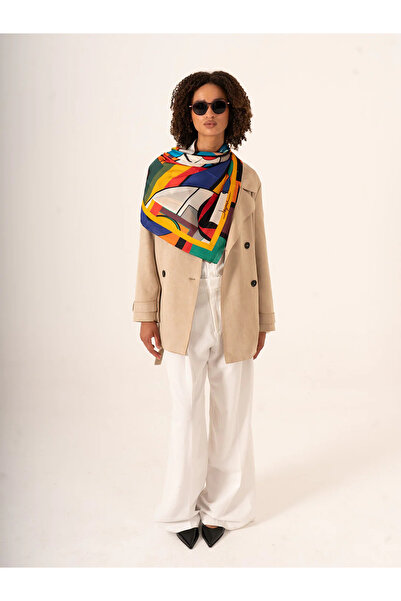 jeymi Gli Occhi e Le Donne – Soyut Göz ve Kadın Portresi Desenli Fular (123x1...