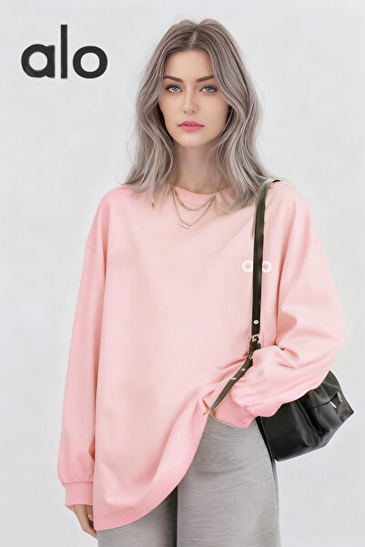 Alo 100% pure cotton round neck white sports shirt, 240g casual long sleeved men's and women's top