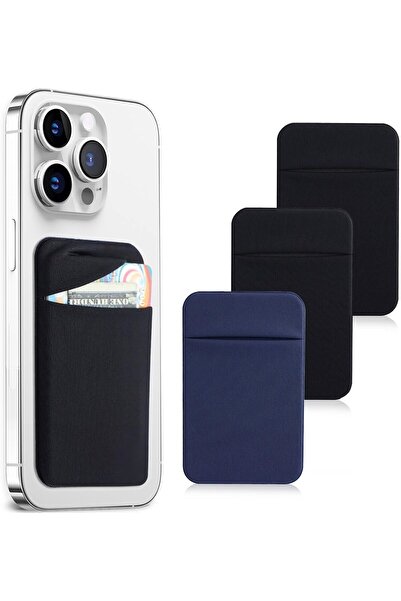 NALACAL حامل بطاقة هاتف مطاطي ذاتي اللصق، عبوة من 3 قطع (2 أسود + 1 أزرق داكن)