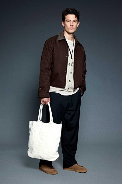 ablukaonline Men's relax fit contrast collar jacket brown