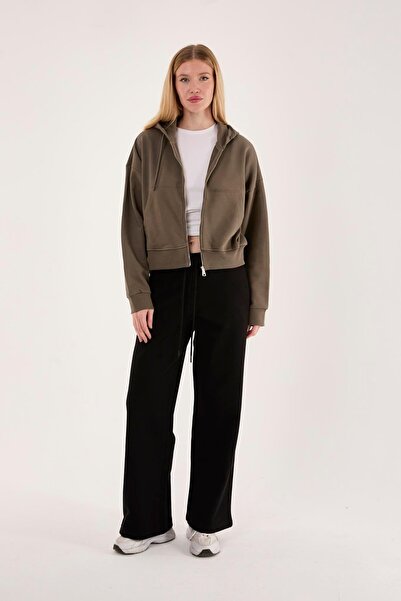 Store 100% Cotton Hooded Zippered Women's Sweatshirt + Trousers Combination (2 Pieces)