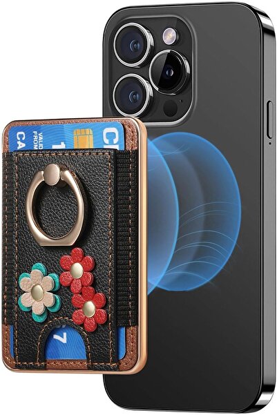 NALACAL MagSafe-Compatible Leather Magnetic Wallet with Ring Holder, 7-Card (Black)