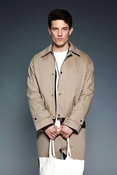 ablukaonline Men's relax fit contrast collar jacket beige