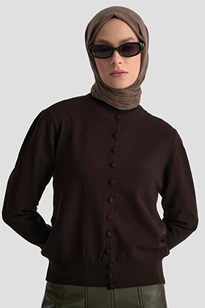 Armine Düğme Detaylı Basic Hırka 25KD7012 Siyah