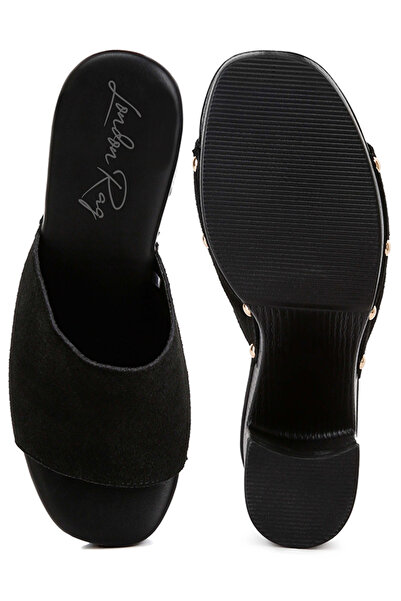 london Rag Women Suede High Block Heel Clogs in Black