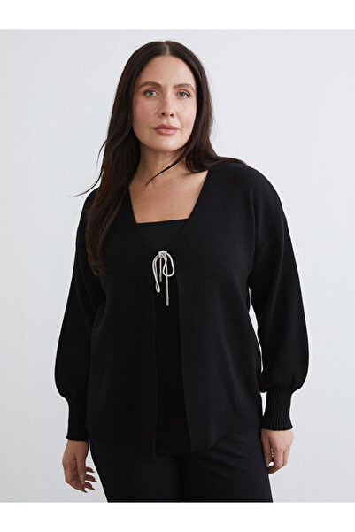 LC Waikiki Seasonal Deals from Rmz Clothing Black Plus Size V-Neck Women's Kn...