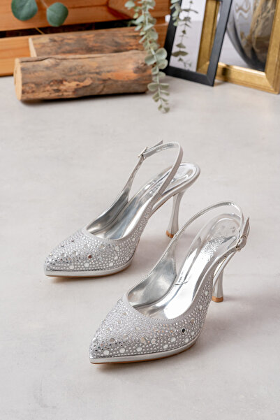 ELEVAM Satin Stone Pointed Toe Women's Thin Heeled Platform Evening Dress Shoes