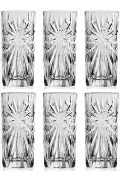 WDA Crystal Glass Highball Drinking Glasses, Starburst Pattern, 6-Piece Set