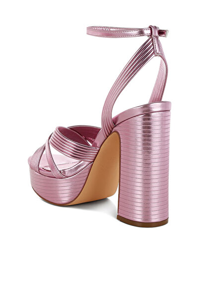 london Rag Women Metallic Ankle Strap Heel Sandals in Pink