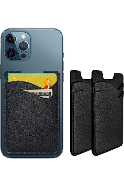 KASTWAVE 2-Pack Black PU Leather Stick-On Smartphone Card Holder - Credit Card & ID Wallet, iPhone, Samsung